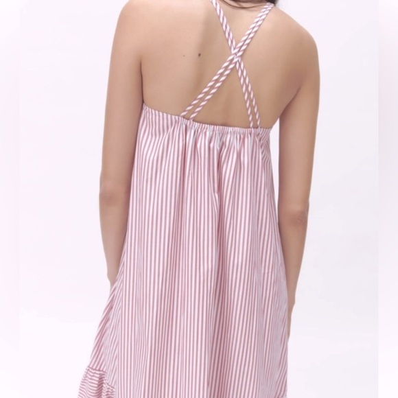Zara red + white thin stripe poplin maxi dress cotton size XS - Picture 3 of 10